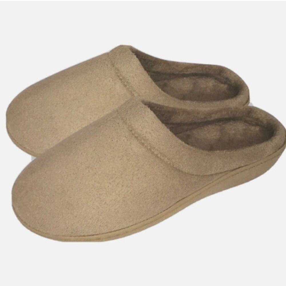 Wayland Square Slippers Women 7-8  Mens 6-7  Small NEW Memory Foam Tan FAUX FUR